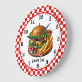Grande Horloge Ronde Retro hamburger fries 50's diner (Angle)
