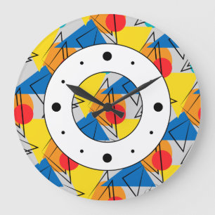 Grande Horloge Ronde Rétro motif coloré géométrique contemporain