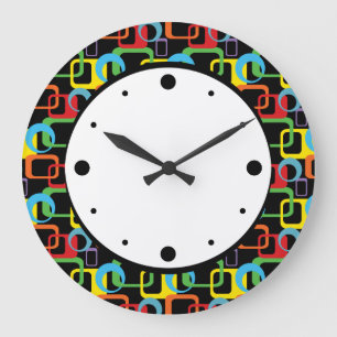 Grande Horloge Ronde Rétro motif multicolore géométrique