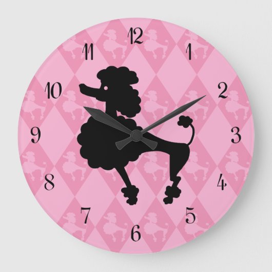 Grande Horloge Ronde Retro Pink Poodle (Recto)