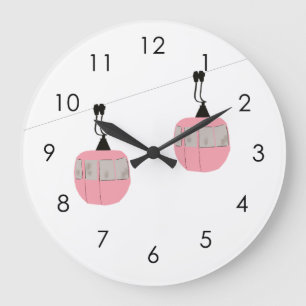 Grande Horloge Ronde Retro Pink Ski Gondola Skieurs Ascenseur