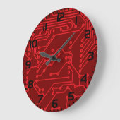Grande Horloge Ronde Retro Red Circuit Board Tech Pattern (Angle)