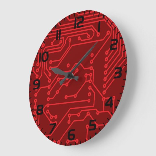 Grande Horloge Ronde Retro Red Circuit Board Tech Pattern (Angle)