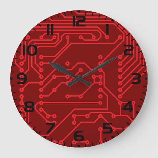 Grande Horloge Ronde Retro Red Circuit Board Tech Pattern (Recto)