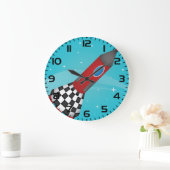 Grande Horloge Ronde Retro Red Rocket Ship in Space Galactic (Maison)