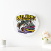 Grande Horloge Ronde Rétro "Reel Firme Fishing Inc" Mur de Bass et Kaya (Maison)