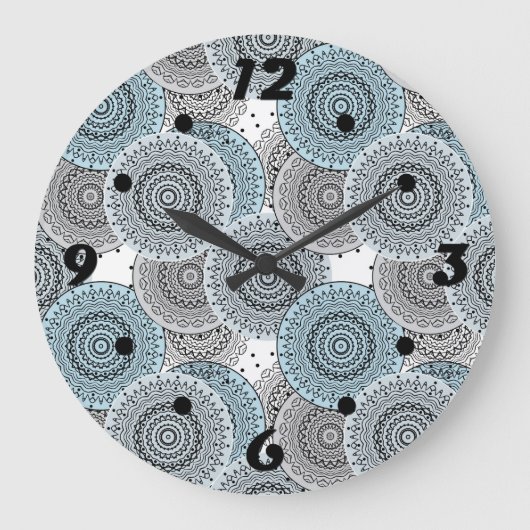 Grande Horloge Ronde Rétro, rétro motif, bleu et gris, élégant (Recto)