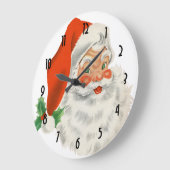 Grande Horloge Ronde Retro Santa Claus and Holly (Angle)