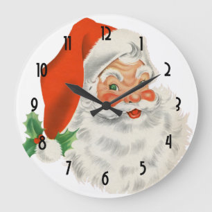 Grande Horloge Ronde Retro Santa Claus and Holly