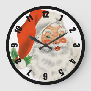 Grande Horloge Ronde Retro Santa Claus and Holly