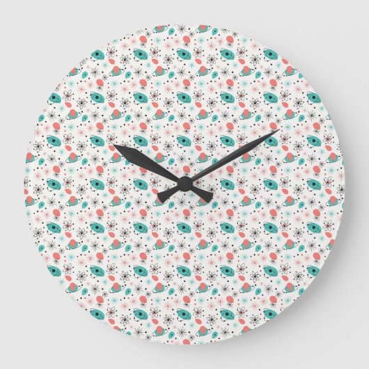 Grande Horloge Ronde Rétro Starburst Atomique des Années 1950 & Atomes (Recto)