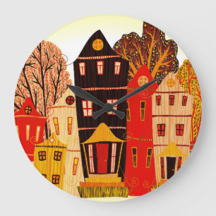 Grande Horloge Ronde Retro Sweet Home Poster : Maisons de dessin