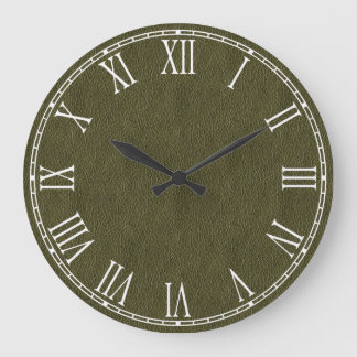 Grande Horloge Ronde Rétro texture en cuir grunge de vert olive