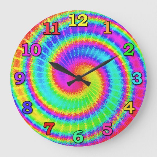 Grande Horloge Ronde Rétro Tie Dye Hippie (Recto)
