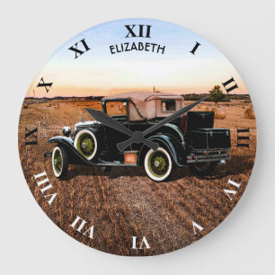 Grande Horloge Ronde Rétro voiture vintage fraîche dans le rose et le