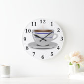 Grande Horloge Ronde Rétros rayures bleues blanches classiques de tasse (Maison)