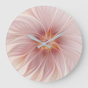 Grande Horloge Ronde Rêve floral rose tendre, art fractal abstrait de f