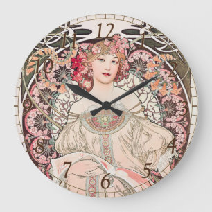 Grande Horloge Ronde Rêverie Art nouveau vintage par Alphonse Mucha