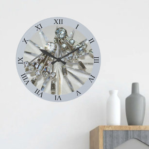 Grande Horloge Ronde Rhinestones de verre Art Déco vintage acryliques