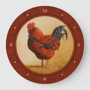 Grande Horloge Ronde Rhode Island Chicken Red Background