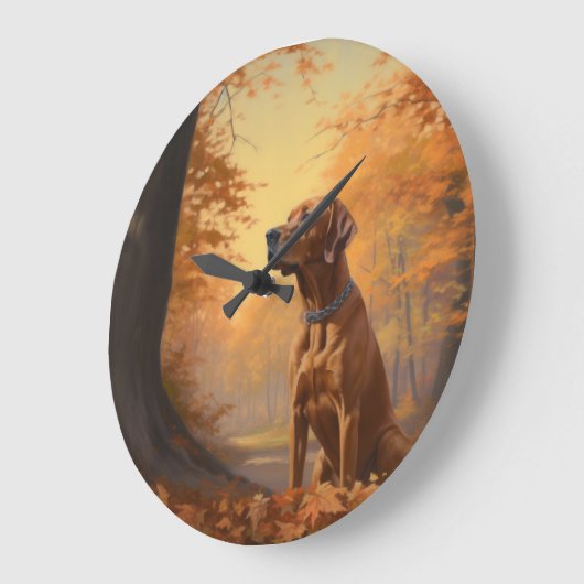 Grande Horloge Ronde Rhodesian Ridgeback à l'automne Feuilles automne I (Angle)
