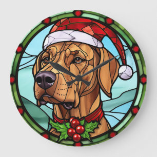 Grande Horloge Ronde Rhodesian Ridgeback Vitrail de Noël