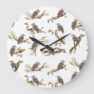 Grande Horloge Ronde Rire Kookaburra Eucalyptus d'oiseaux australiens