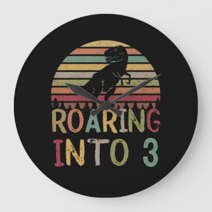 Grande Horloge Ronde Roaring en 3 3e anniversaire garçon dinosaure T Re