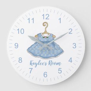Grande Horloge Ronde Robe Bleue de la petite fille sur l'horloge murale