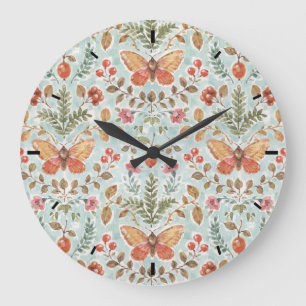 Grande Horloge Ronde Robe Rustique Chute Motif Aquarelle Turquoise