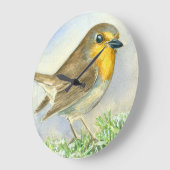 Grande Horloge Ronde Robin sur une branche de genévrier dépoli (Angle)