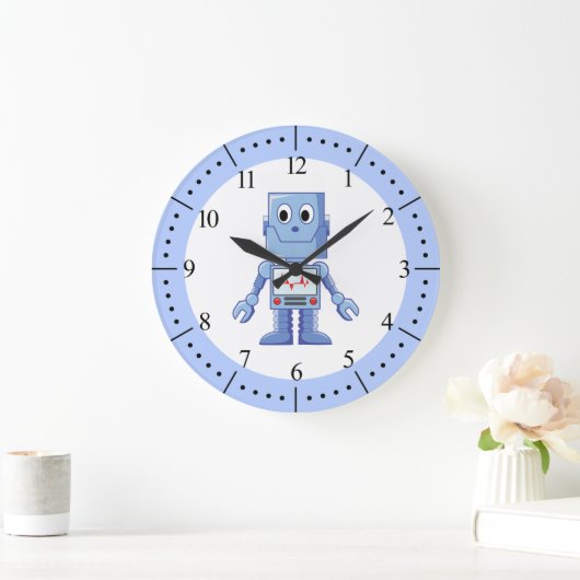 Grande Horloge Ronde Robot bleu (Maison)