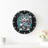 Grande Horloge Ronde Robot Cyberpunk Maneki Neko Chat Lucky, Argent (Maison)