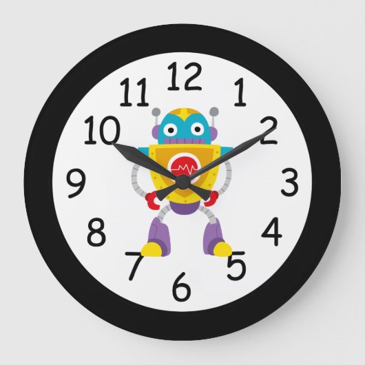 Grande Horloge Ronde Robot rétro coloré pour enfants (Recto)