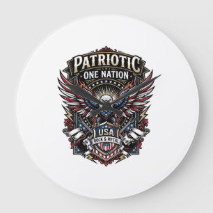 Grande Horloge Ronde Roc Patriotique Aigle Crête Musique Rock Métal Pat
