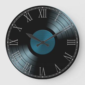 Grande Horloge Ronde Rock n Rouleau Vinyl Record Album en bleu