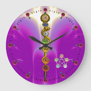 GRANDE HORLOGE RONDE RODE D'ASCLEPIUS 7 CHAKRAS, YOGA, ÉNERGIE SPIRITUE