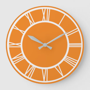 Grande Horloge Ronde Roman blanc Numeral Pattern Border Orange Round