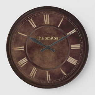 Grande Horloge Ronde Roman Numbers Rusty Brown Acrylic Wall Clock