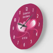 Grande Horloge Ronde Romantique 2 Coeurs Mariage Date Keepsaké (Angle)