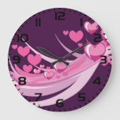 Grande Horloge Ronde Romantique Abstrait Coeurs Rose Design Sur Violet (Recto)
