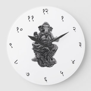 Grande Horloge Ronde Rond d'horloge murale Sanskrit de Ganesha grand