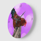 Grande Horloge Ronde Rooster Nosy Parker, Pink Large Wall Clock. (Angle)