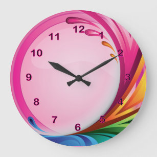 Grande Horloge Ronde Rose abstrait coloré d'amusement