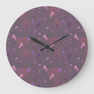 Grande Horloge Ronde rose and purple unicorn and stars