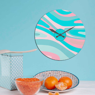 Grande Horloge Ronde Rose Aqua Rétro Coloré