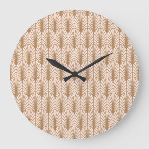 Grande Horloge Ronde Rose Art déco : Plumes de paon doré