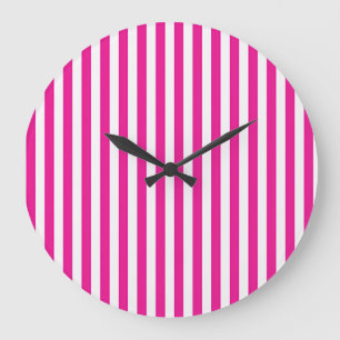 Grande Horloge Ronde Rose Chaud et Rayures Verticales Blanches Minimali