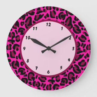 Grande Horloge Ronde Rose Chaud Imprimé Léopard y2k