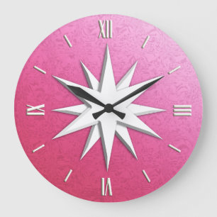 Grande Horloge Ronde Rose de boussole ivoire - arrière - plan de quartz